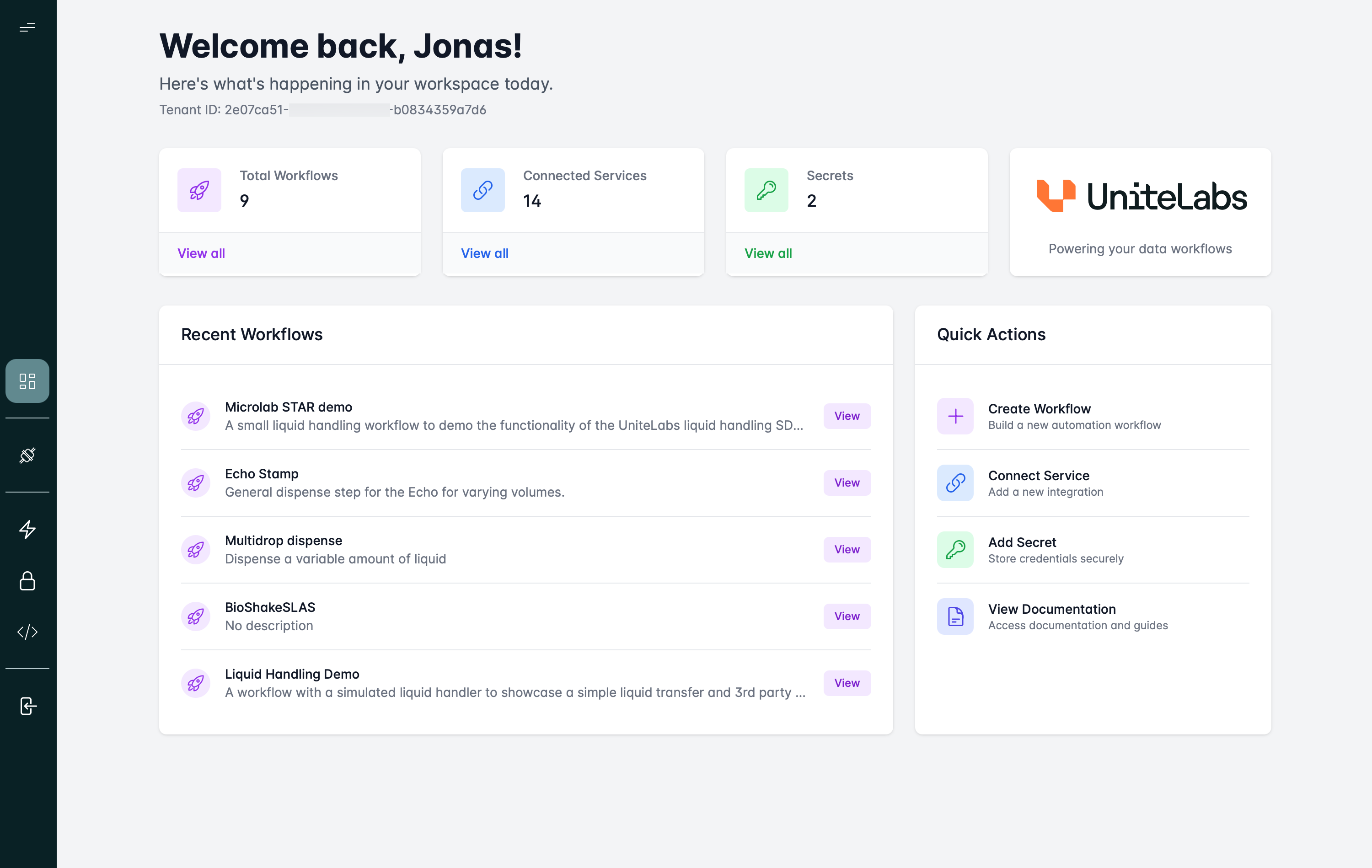 Welcome page of the UniteLabs Platform