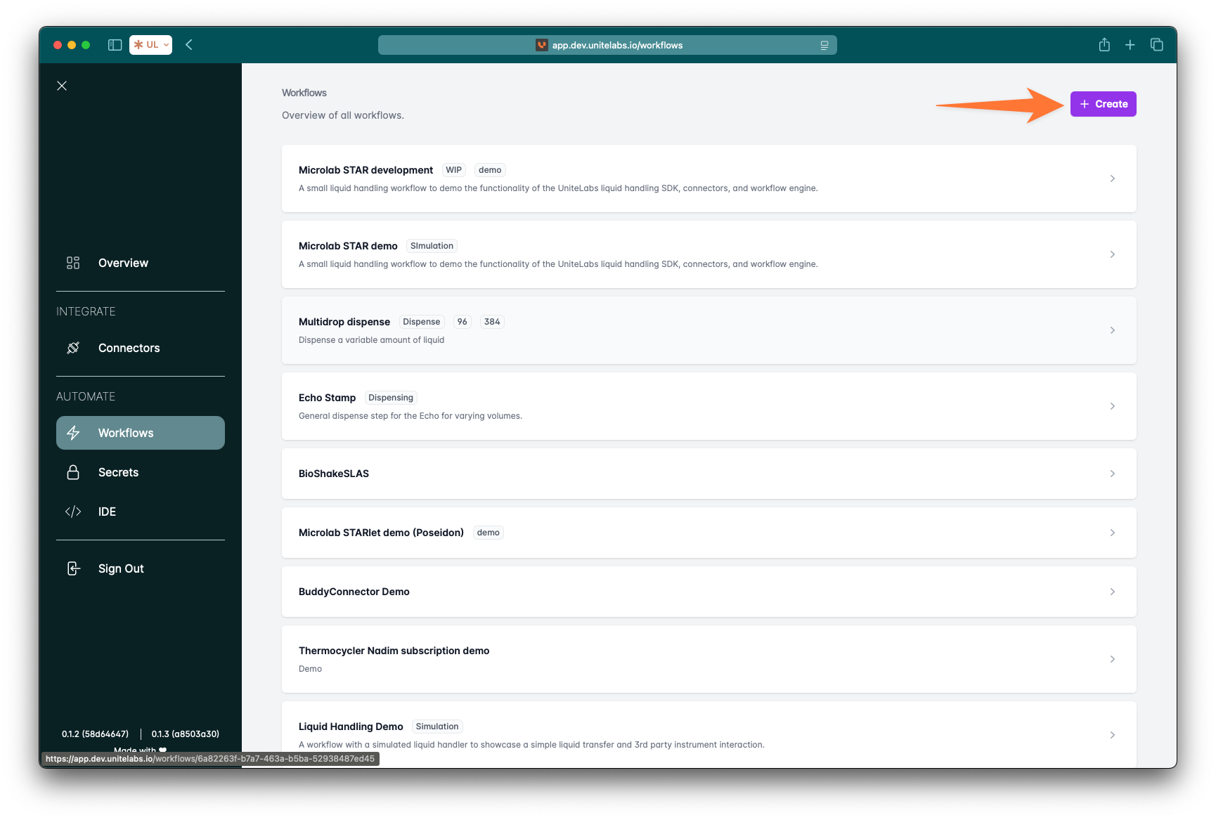 Screenshot: New Workflow Button
