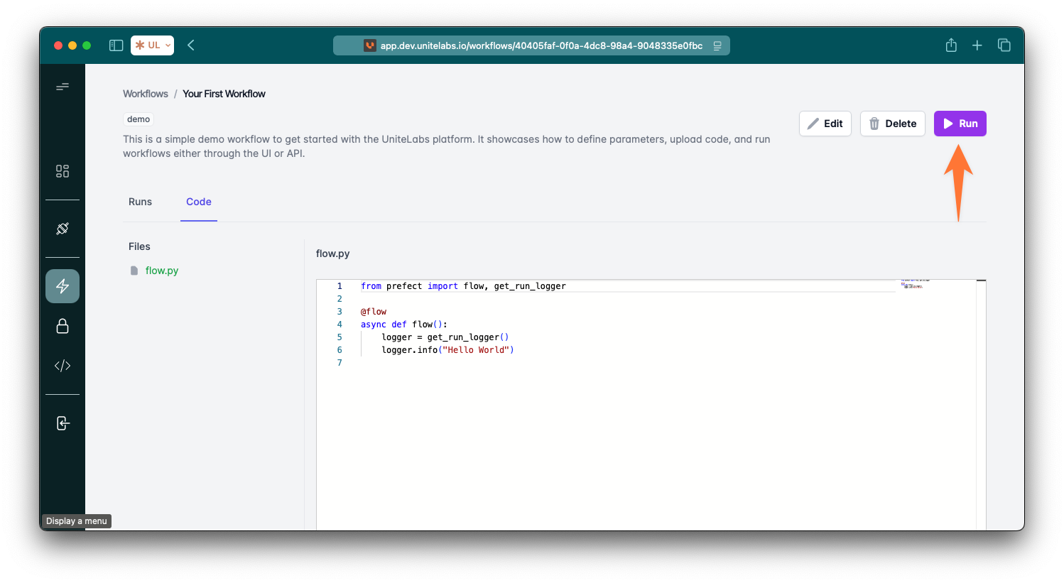 Screenshot: Run Workflow