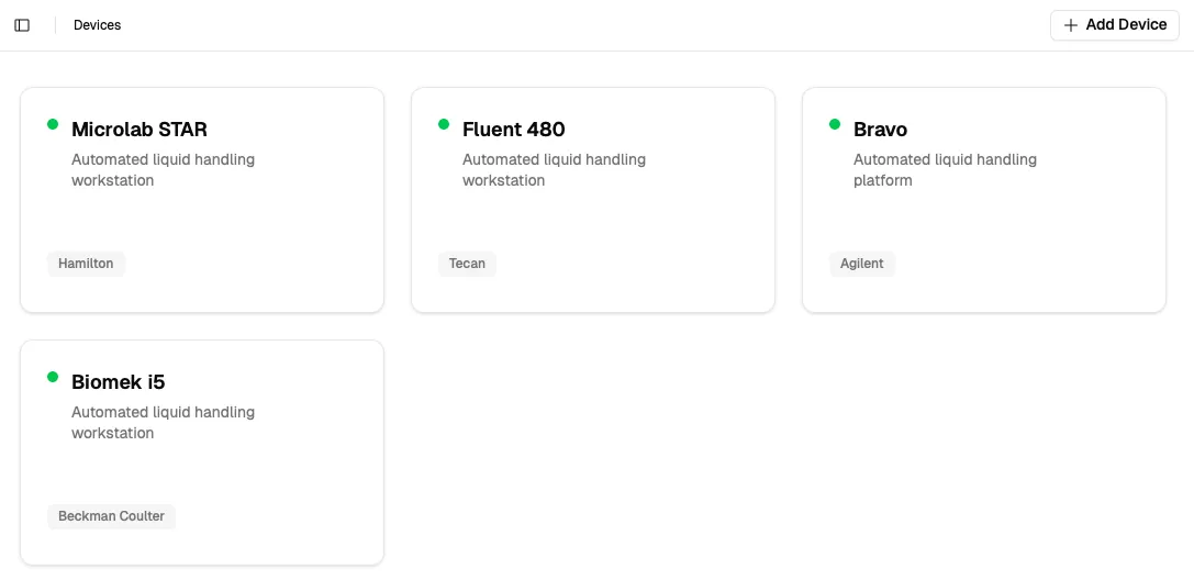 Devices page with the Add Device button