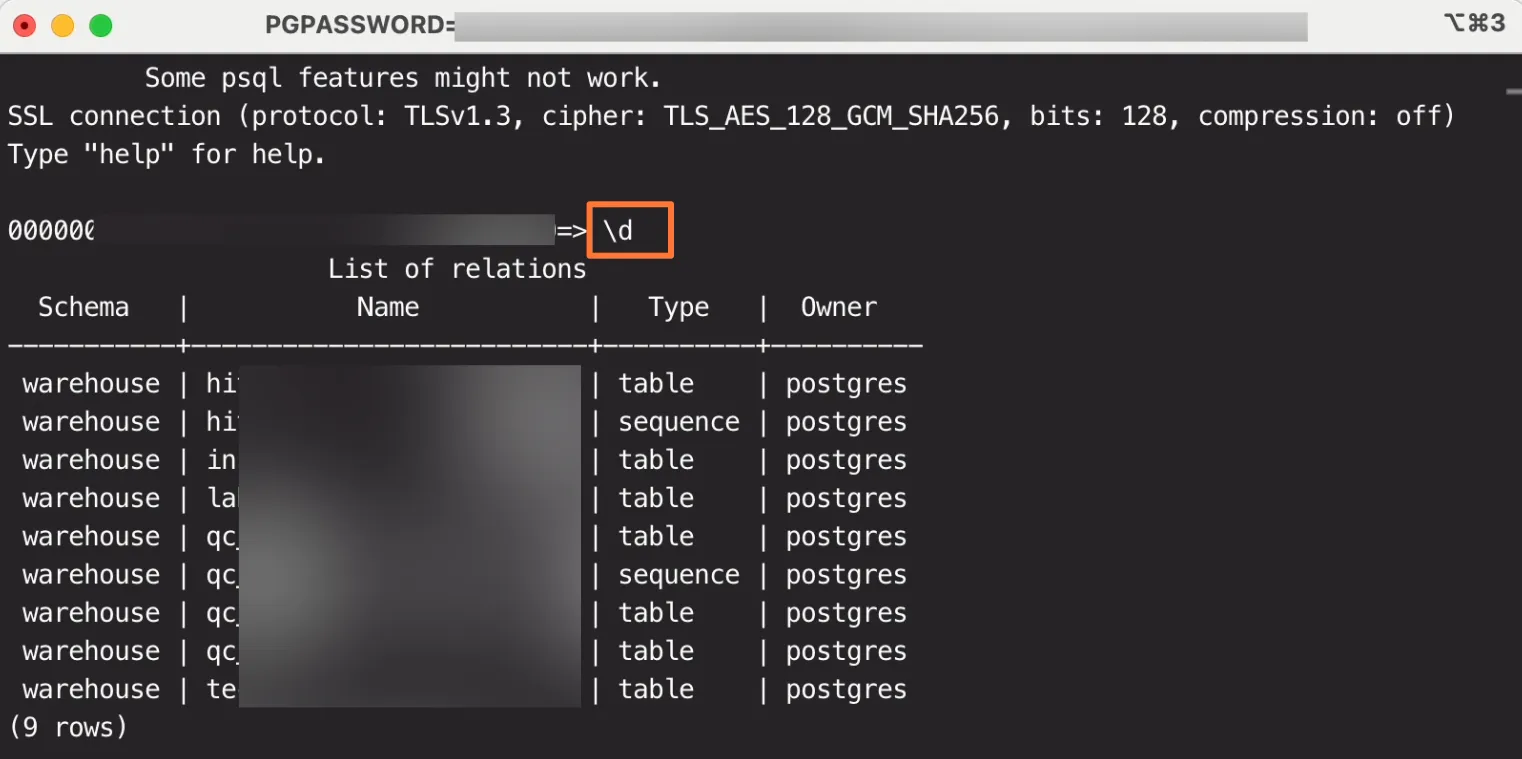 List warehouse objects in the platform