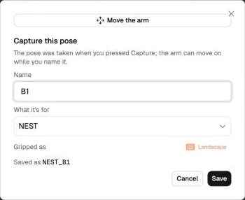 The Capture this pose dialog, saving a nest named B1 as NEST_B1