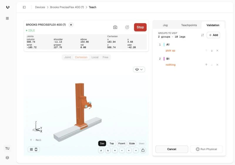 A virtual run from A1 to B1 playing on the 3D model